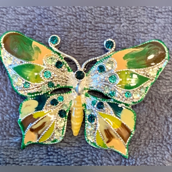 Vintage lot of 2 Butterfly pins brooch Avon light blue green yellow sparkle - Picture 12 of 16